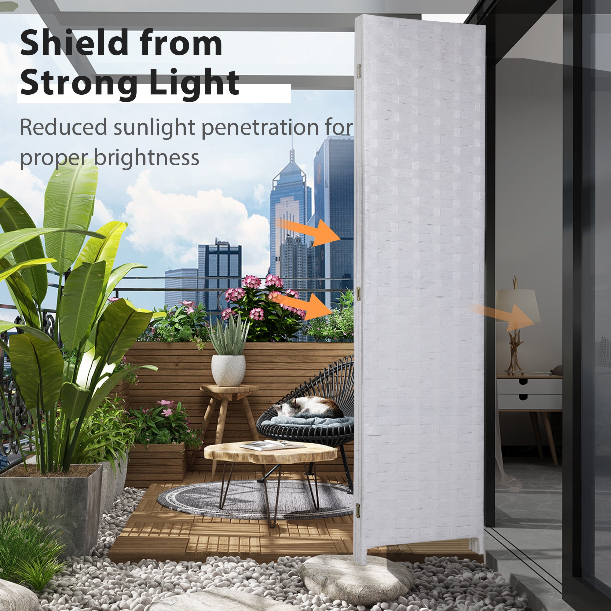 CL.HPAHKL Folding Screen Room Divider, Portable Partition Wall Divider with 4 Panels, 6 ft Indoor Privacy Screen with Two-Way Hinges Room Screen Divider Freestanding for Home Office Bedroom, White