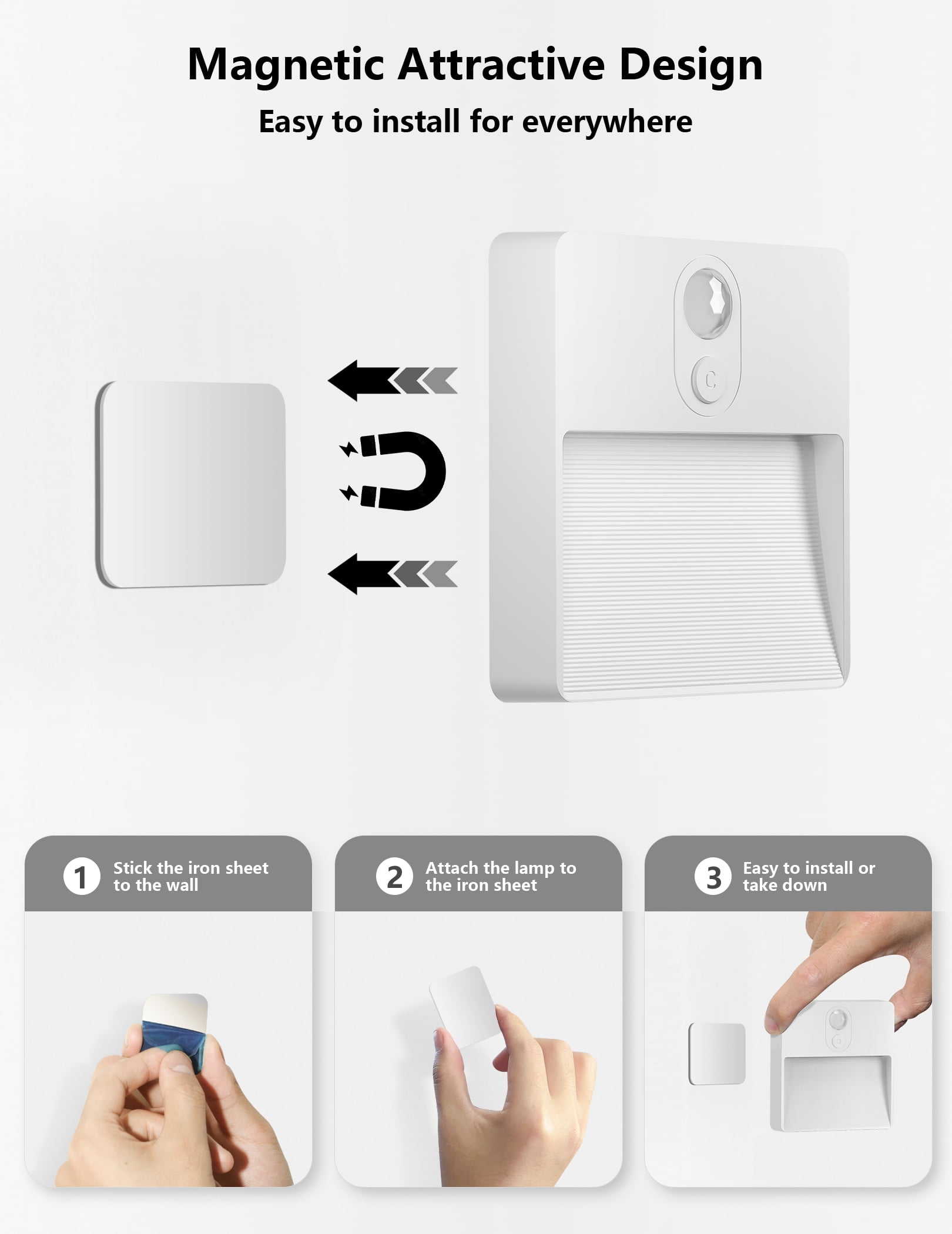 Motion Sensor Night Light Indoor, Rechargeable LED Night Light with 7 Colors & Stepless Dimming, Motion Activated Battery Operated Stair Lights Indoor for Bedroom, Hallway, Kitchen, Bathroom, 2 pack