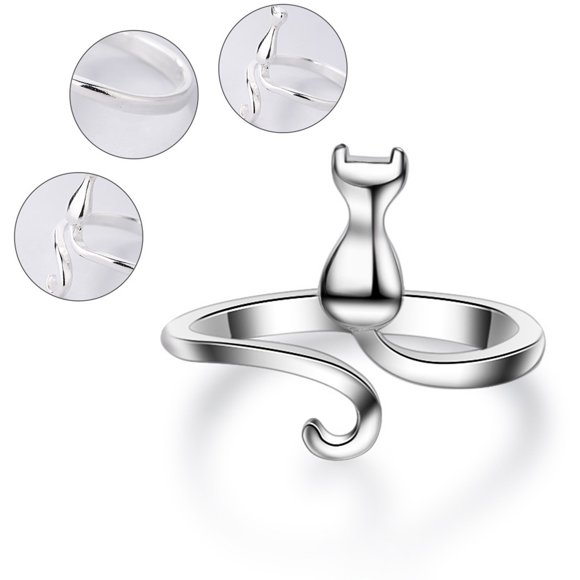 HomeKingdee Cute Cat Tail Open Ring for Women - Alloy with S925 Plating Creative Design for Daily Wear, Wedding, Engagement and Gift Occasions