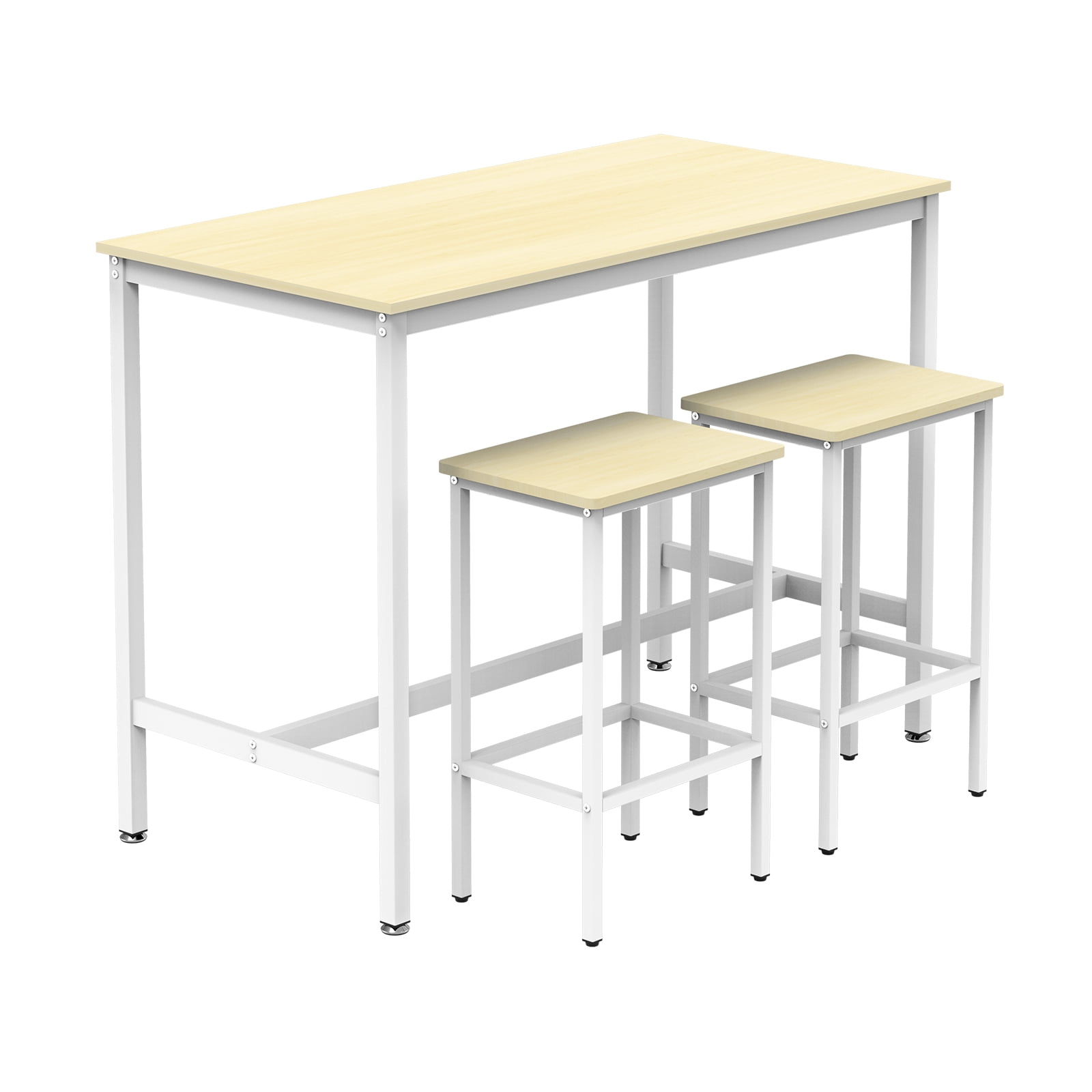 Oumilen 3 Piece Wood Bar Table and 2 Chairs Set Indoor Counter Height Dining Set White