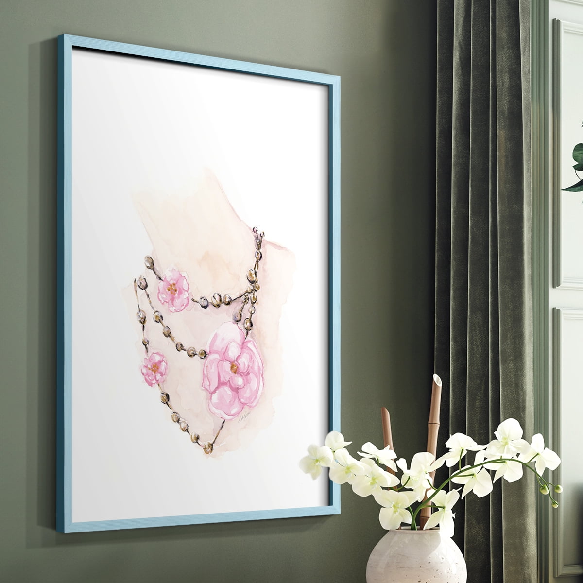 Bead Floral Necklace in Paper Solid Wood 8 x 10 Framed Print
