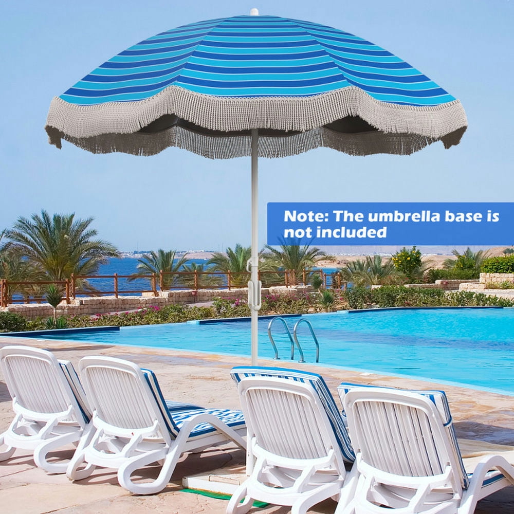 Spaco Outdoor Patio Umbrella,Patio Umbrella,6.5 FT Beach Umbrella with Fringe Outdoor Tassel Umbrella with Push Button Tilt-Navy
