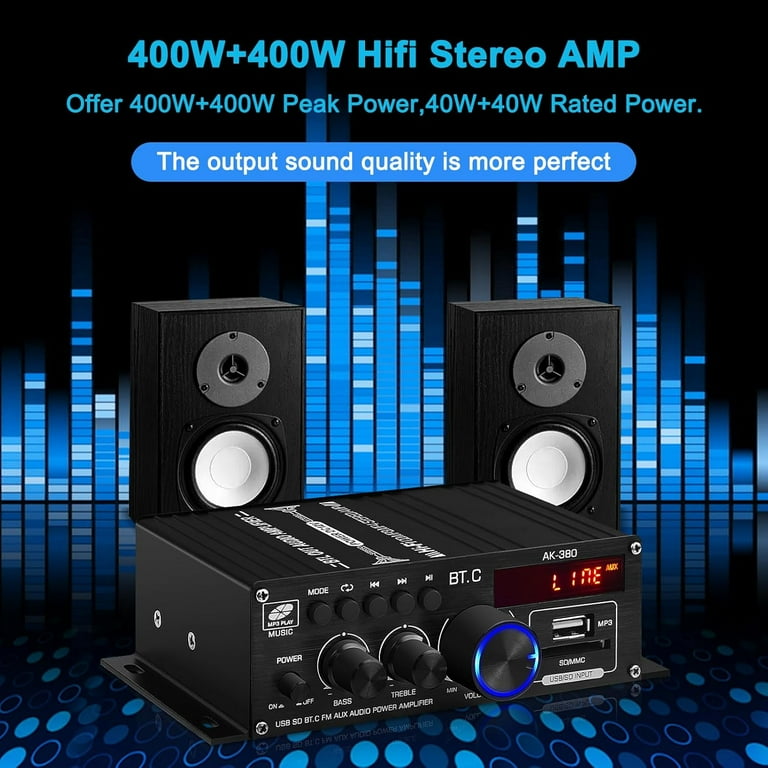 AK-380 USB SD BT.C FM AUX Audio Power Amplifier 400W+400W 2.0 CH