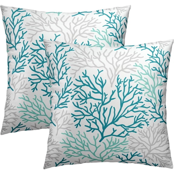 Teal Blue Coral Pillow Covers 18X18 Inch Summer Ocean Sea Coastal Decorative Throw Pillow Cases Set of 2 for Couch Sofa Bench Living Room Bedroom Home Decor