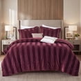 thumbnail image 3 of Regency Heights Brushed Velvet Striped Comforter Set, 5-Piece Luxury Cozy Bedding Sets with Decor Pillows, Queen Size Comforter Bed Set for All Seasons, Burgundy Red, 3 of 11
