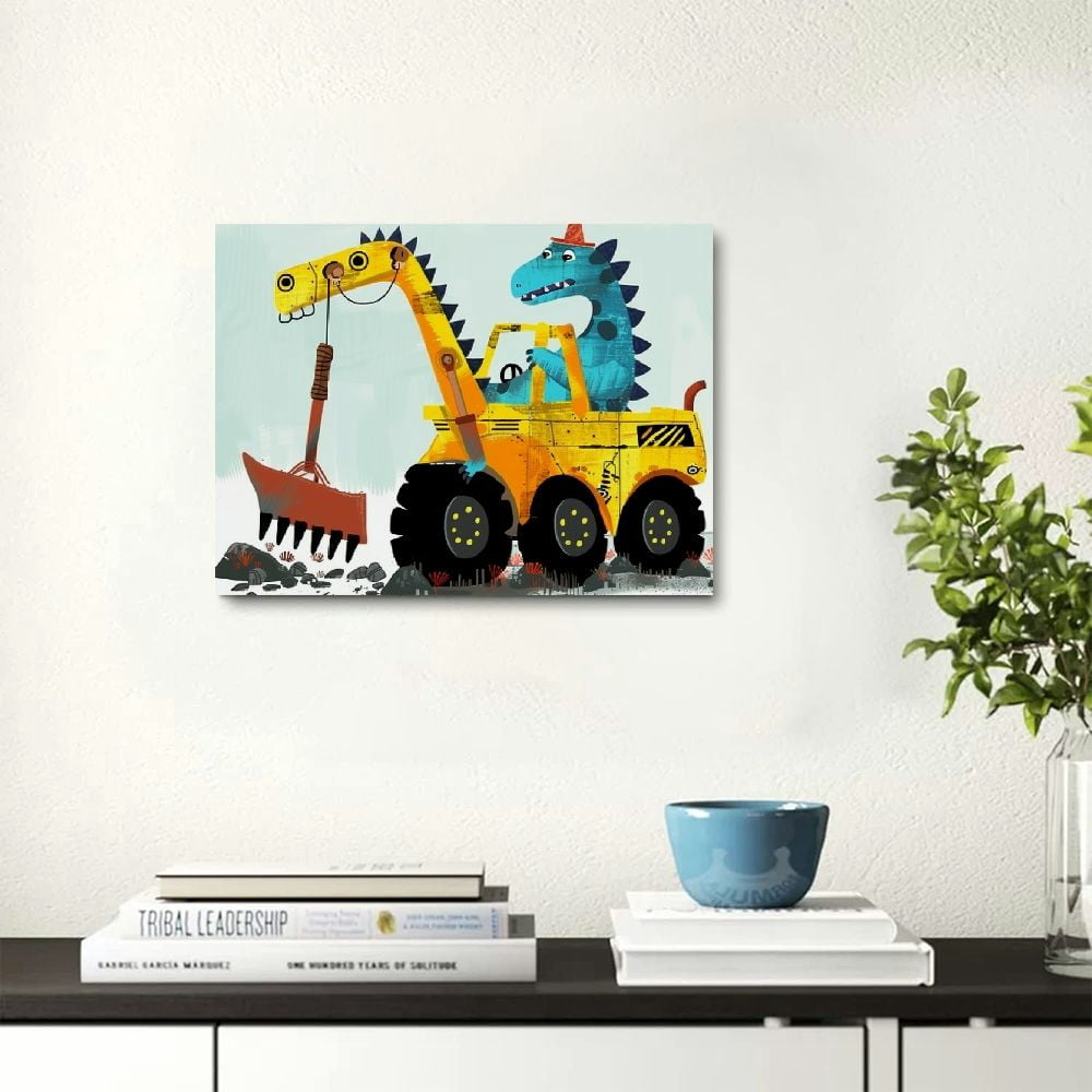 Nawypu Funny Colorful Cute Dinosaur Truck Inspirational Quotes Art Print Humorous Quotes Painting, Dinosaur Wall Art Canvas Poster for Boy Room Nursery Classroom Playroom Decor, No