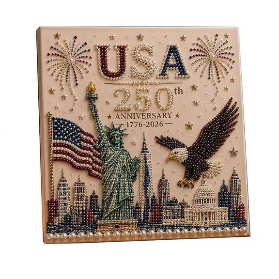 CYFW Diy Pearl Diamond Art Painting Kit with Frame,250Th Anniversary Bead Art Crafts for Adults,Dot Painting Decor for 4Th of July