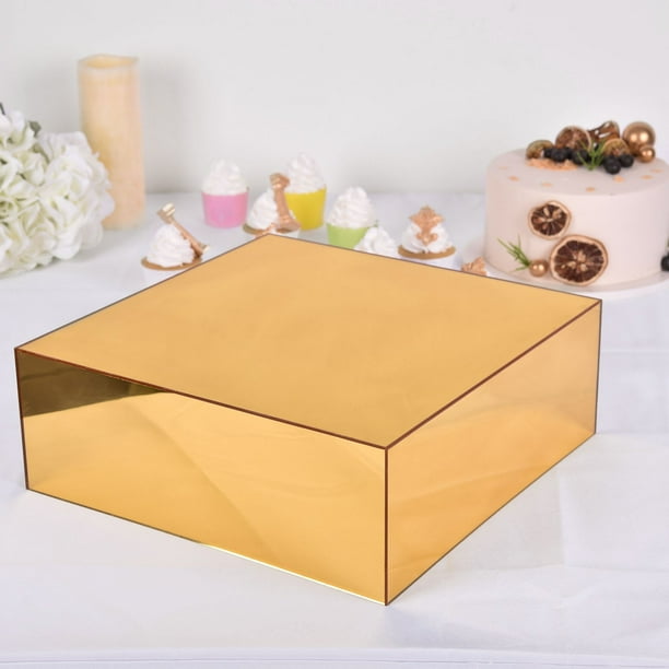 Efavormart 14"x14" | Gold Acrylic Cake Box Stand, Mirror Finish Display Box Pedestal Riser with ...