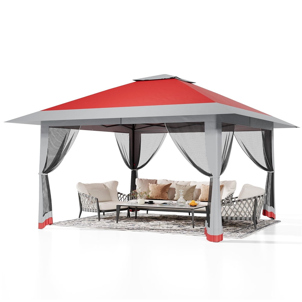 13x13Pop-Up-Gazebo Outdoor Canopy Tent with Mosquito Netting, [Adjustable Height & Spacious] Pop Up Tent with Double Roof, UV-Resistant Outdoor Gazebo for Backyard, Patio, Lawn, Garden, Deck