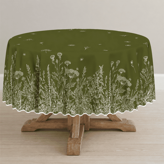 Verolix Round Tablecloth 70 Inch, Green Floral Table Cover Polyester Waterproof Washable Table Cloth for Dining Kitchen Indoor Outdoor Decor