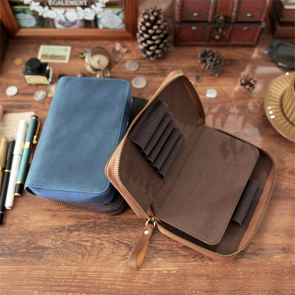 Traditional Fashion Genuine Cattlehide Pencil Case With Multiple Compartment Thin Plan For Students