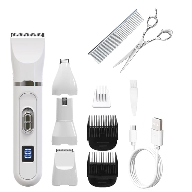 YOPTOP Dog Clippers, Rechargeable Cordless Electric Pets Hair Trimmers Shaver Shears for Dogs and Cats, Professional Pet Grooming Clipper Set, White