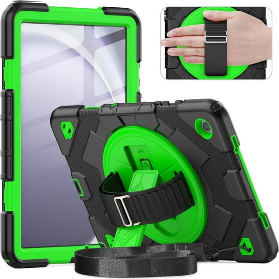 Case for Galaxy Tab A9 8.7 inch SM-X110 SM-X115 SM-X117 Protective Tablet Cover with Screen Protector, 360° Rotating Stand, Hand & Shoulder Strap