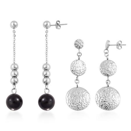 - Women's Black Glass Set of 2 Dangle Drop Earrings Cttw 10