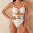 thumbnail image 3 of Traje de baño de una pieza para mujer, conjuntos de bikini para mujer estilo europeo y traje de baño bikini para playa de color liso con borde, ropa de baño de mujer, 3 of 6