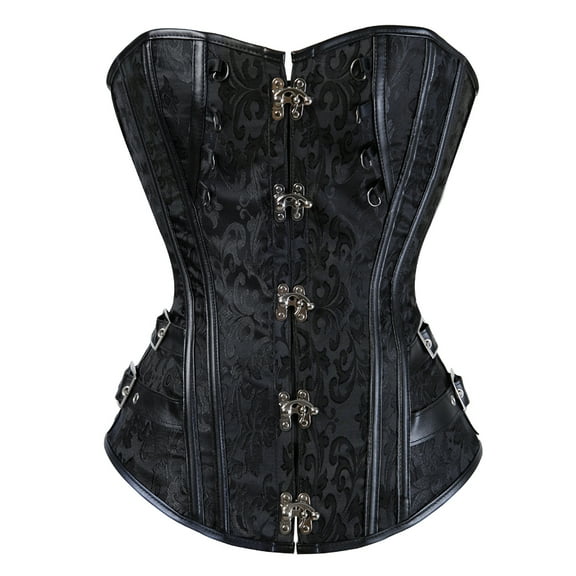 Grebrafan Women Corset Bustier Leather Carnival Party Top Black S