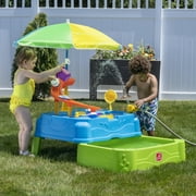 Step2 Waterpark Wonders Two-Tier Blue Plastic Outdoor Toy and Water Table for Toddler with Umbrella