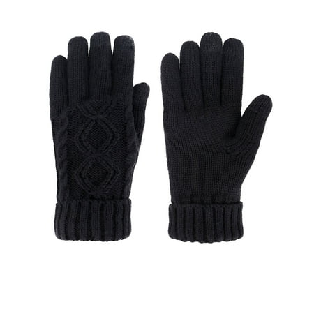 Women's Three Fingers Touchscreen Wool Knit Gloves,