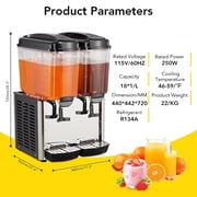 Yiwa Commercial Beverage Dispenser, 36L 250W 2 Tanks 9.5 Gallon Stainless Steel Ice Tea Drink Dispenser with Thermostat Controller