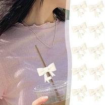 10Mm Silicone Bow Straw Caps | 10-Pack Beige Straw Covers with 10Mm Hook | Spill-Proof Decorative Baffle Caps for Cups & Tumblers | Travel-Friendly Drink Accessories