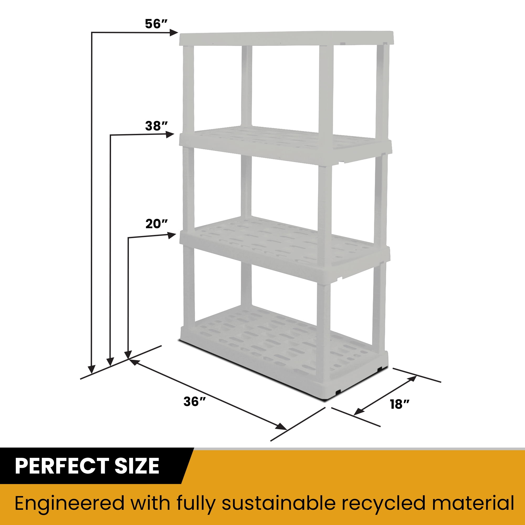 Hyper Tough Plastic Storage Shelves 4-Tier 56"H x 18"D x 37"W 2-Pack White 600 lbs Total Capacity