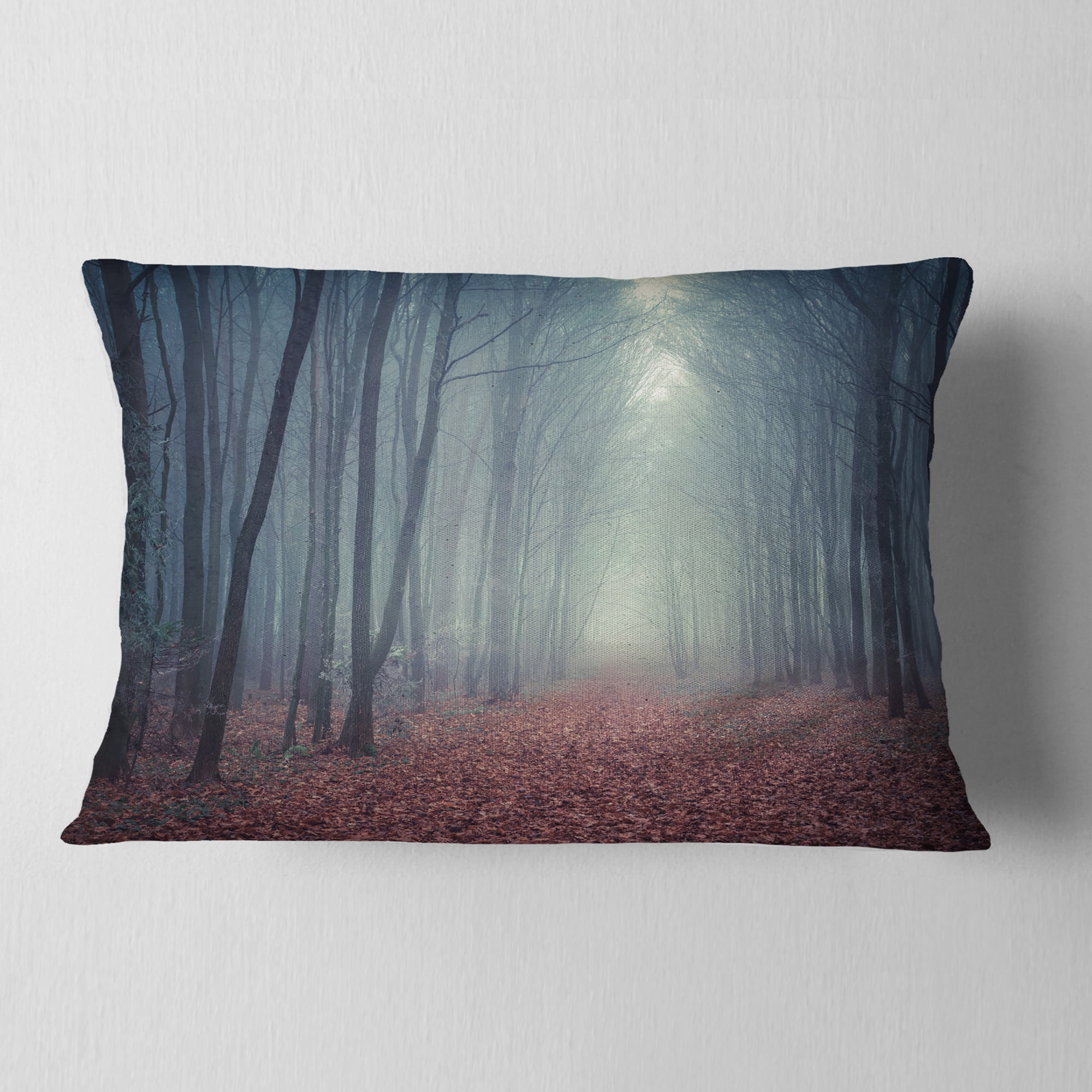 Designart Retro Style Misty Path in Forest - Landscape Photography Throw Pillow - 12x20