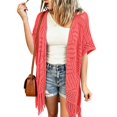 thumbnail image 4 of MSJUHEG Crochet Kimono Bat Wing Cardigan Crochet Shrug Women's Shrug Sweaters Light Weight Cardigan Lightweight Sweater Hollow Out Mesh Cover Up Cardigan Summer Watermelon Red One Size, 4 of 9