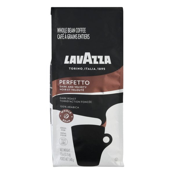 Lavazza Perfetto Dark Roast 100 Arabica Whole Bean Coffee, 12 oz