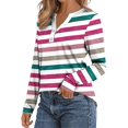 thumbnail image 4 of HLKJKLS Long Sleeve Shirts For Women Striped Button Down V Neck Long Sleeve Loose Fit Plaid Polka Tee Polyester Spandex Pink S-3Xl, 4 of 5