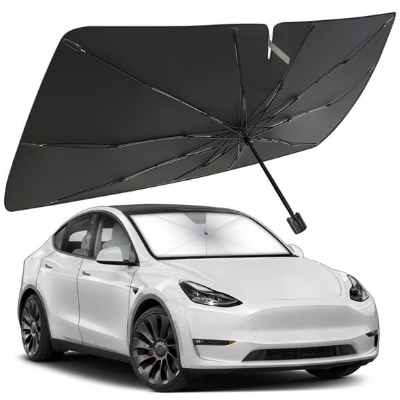 Windshield Sun Shade Umbrella for Tesla Model Y 2020-2025, Foldable Car Umbrella Sunshade with UV Block Front Window Cover (Heat & Sun Protection)