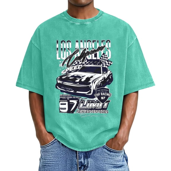 Men’s Oversized Graphic T-Shirt, Acid Wash Vintage Cotton Tee, Drop Shoulder Streetwear Top