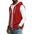 thumbnail image 4 of EANJE Men's Hooded Sleeveless Zip Vest Casual Drawstring Regular Fit Hood Knit Multi Color Layering Tops With Pockets Red 2XL, 4 of 7