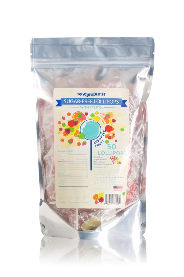 XyloBurst Lollipop Sugar Free with Xylitol, 50 count Bag, Mixed Flavors