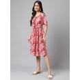 thumbnail image 5 of Janasya Women's Pink Moss Diigital Floral Printed Flared Dress, 5 of 7