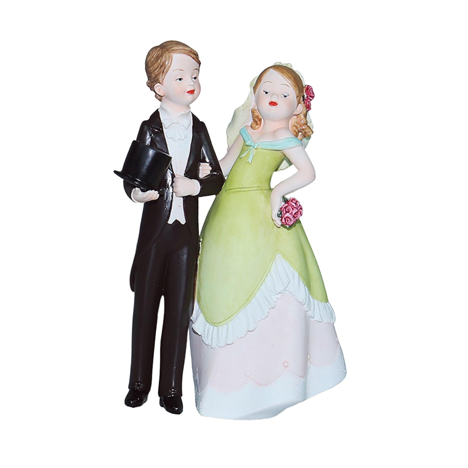 GUOOL Wedding Cake Topper Bride and Groom Mini DIY Micro Landscape Miniature Scene People Wedding Cake Dolls Topper for Anniversary Green Dress