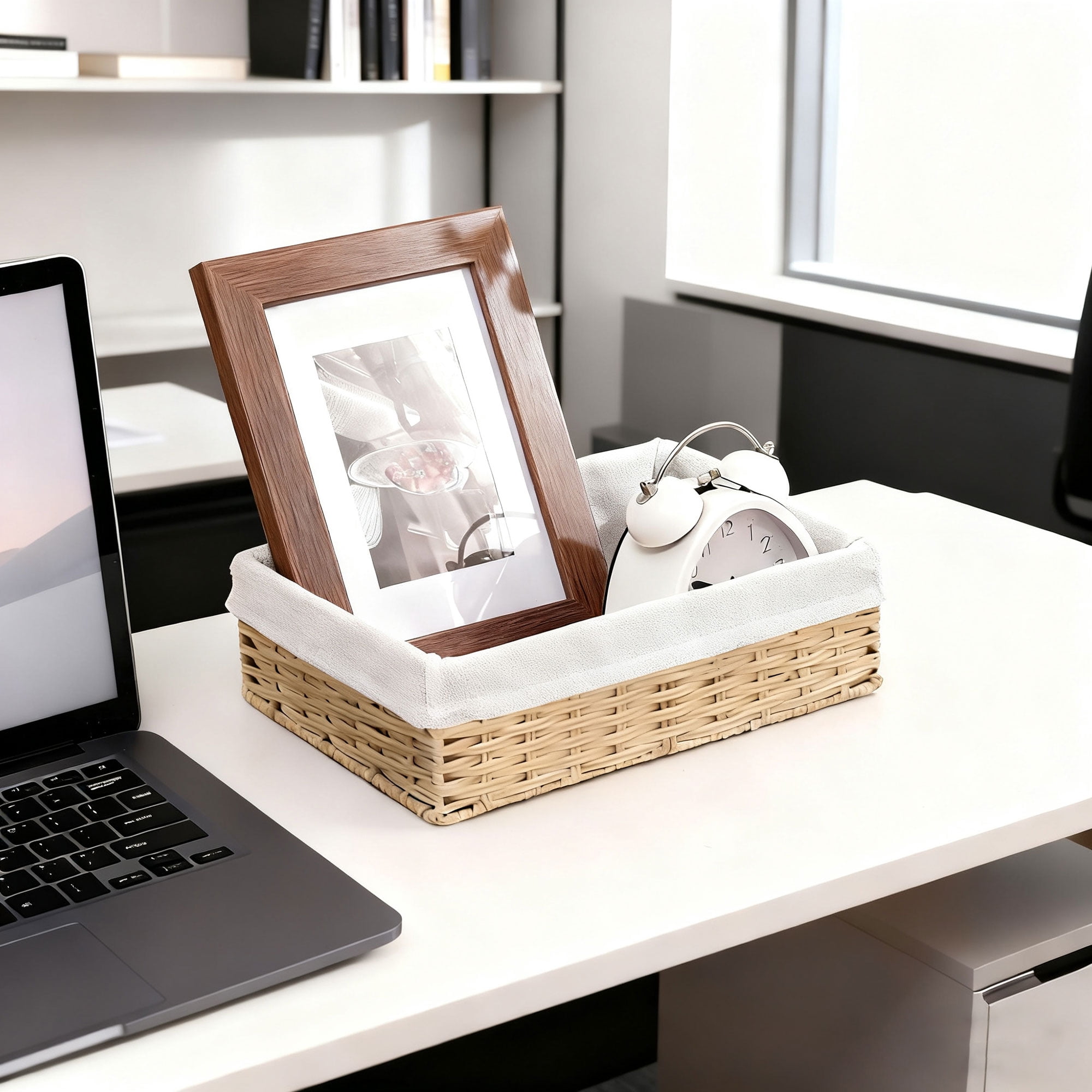 Tripumer 3Pcs Rectangular Wicker Storage Baskets with White Lining, Multi-Purpose Organizers for Home Bathroom Kitchen