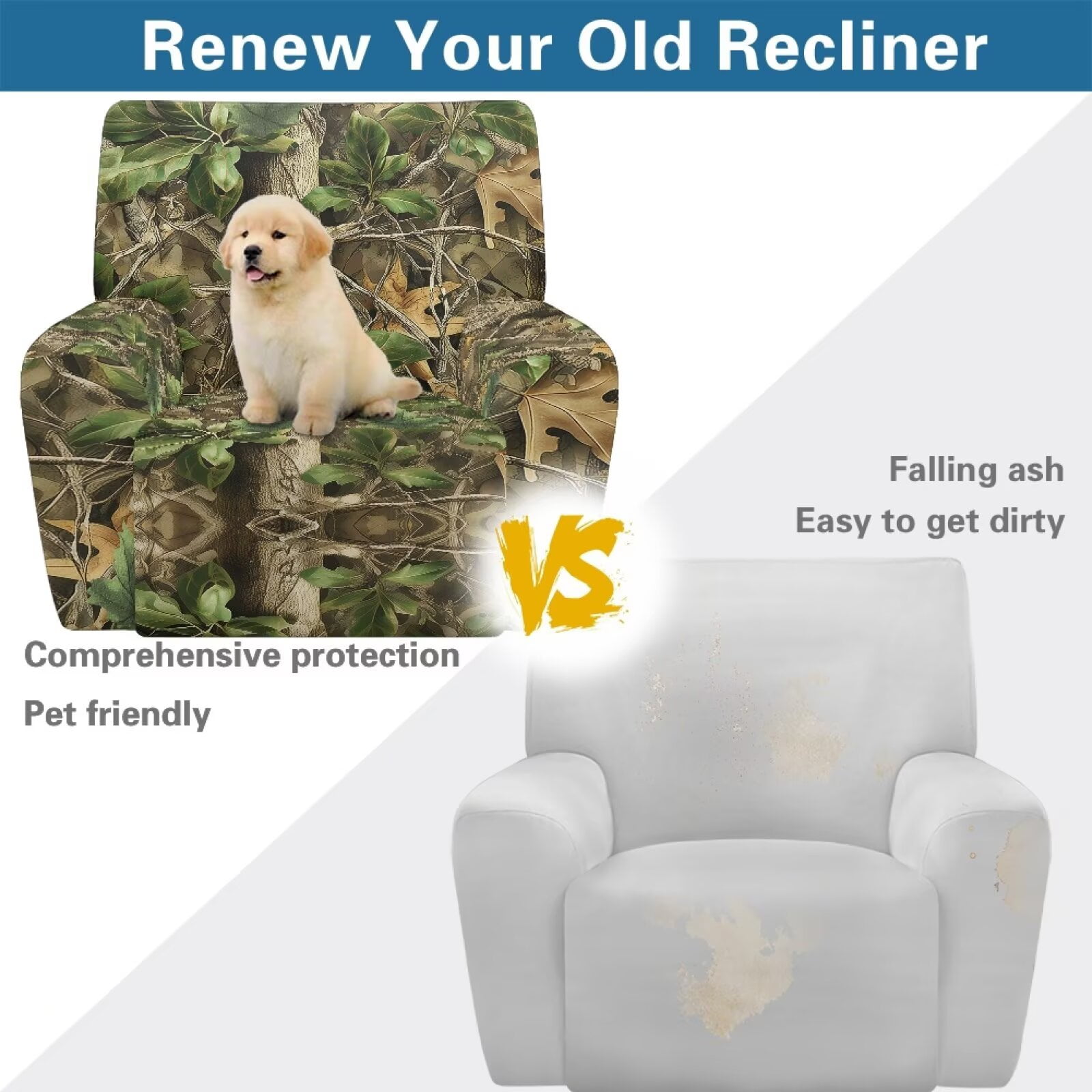 Yuyamidu Camo Reclining Chair Covers 4 Pieces Hunting Recliner Sofa Slipcovers with Pocket Easy to Install Single-Seater Sofa Slipcovers 4 Pieces Soft Furniture Protector