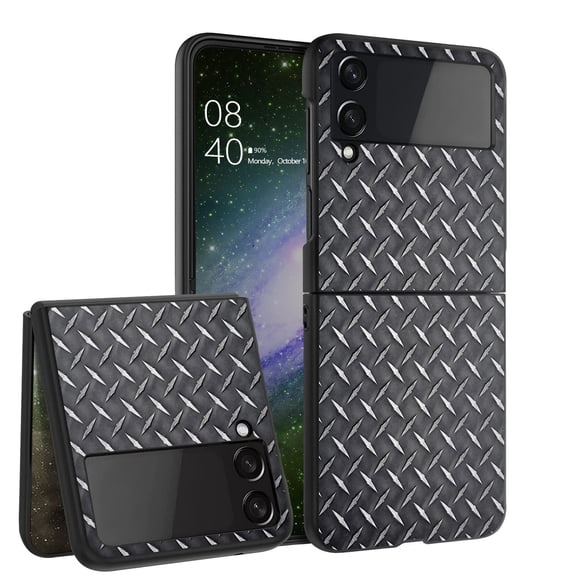 ANJ  Hard Protective Printed Case Cover Compatible with Samsung Galaxy Z Flip 4 - Grey Steel Plate