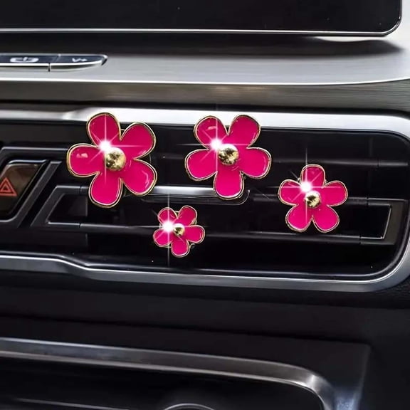 4 Pcs Small Flower Car Vent Clips,Cute Flower Air Conditioner Decoration,Auto Ir Conditioning Clip,Flower Automotive Accessories Vent Clips,Auto Interior Decor,Car Vent Clips Car Accessories,D