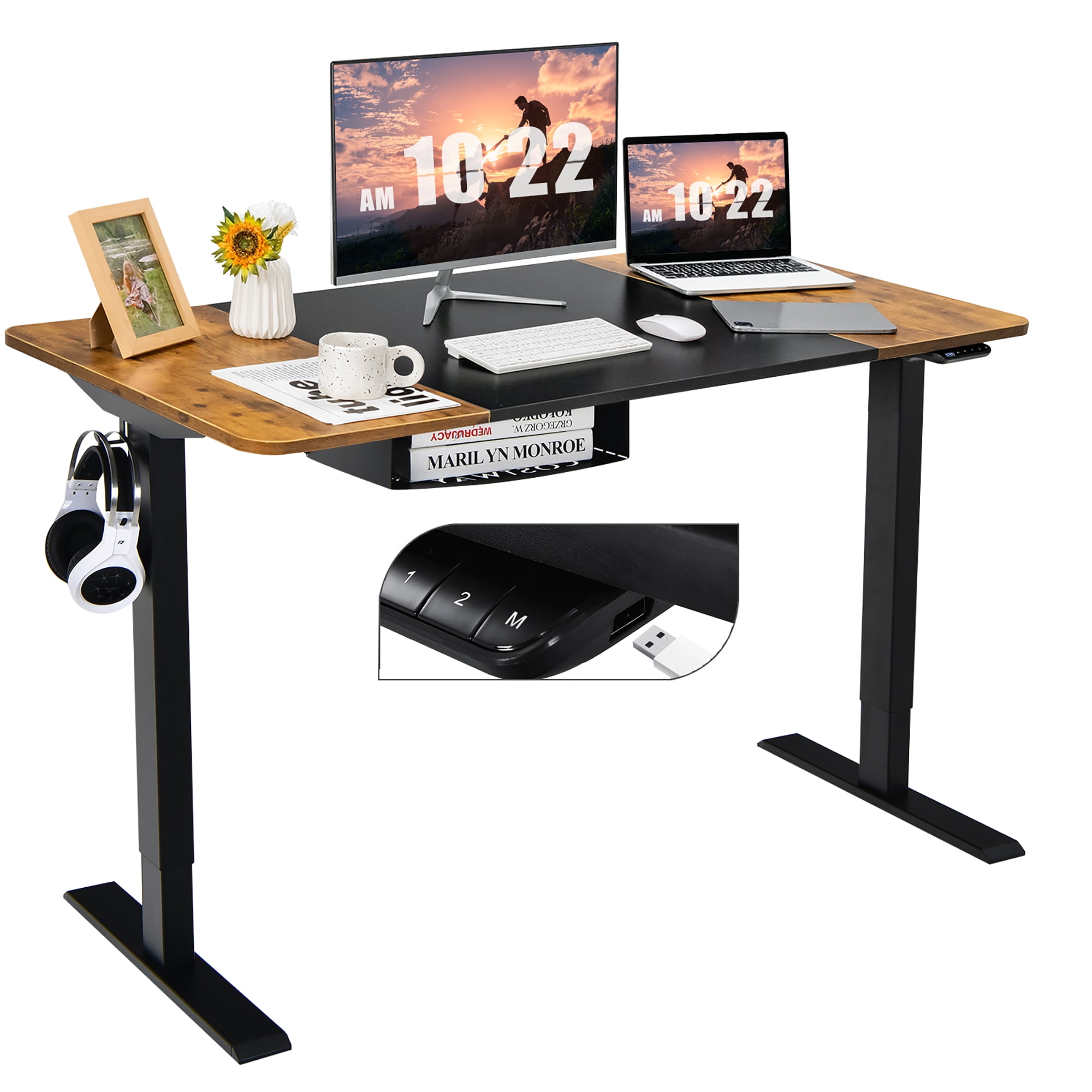 55''x28'' Electric Standing Desk Height Adjustable Sit Stand Desk w/USB  Port Black