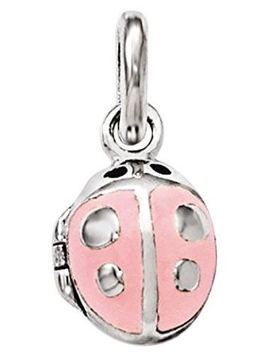 925 Sterling Silver Pink & Red Enamel Ladybug Baby Shoe CZ Charm Pendant 