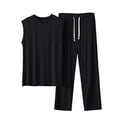 thumbnail image 3 of Jinhomg 2 Piece Lounge Set Men Bamboo Viscose Sleeveless Tank Top Drawstring Pants Soft Cooling Sleepwear Crew Neck Loungewear with Pockets Black,XXL, 3 of 6