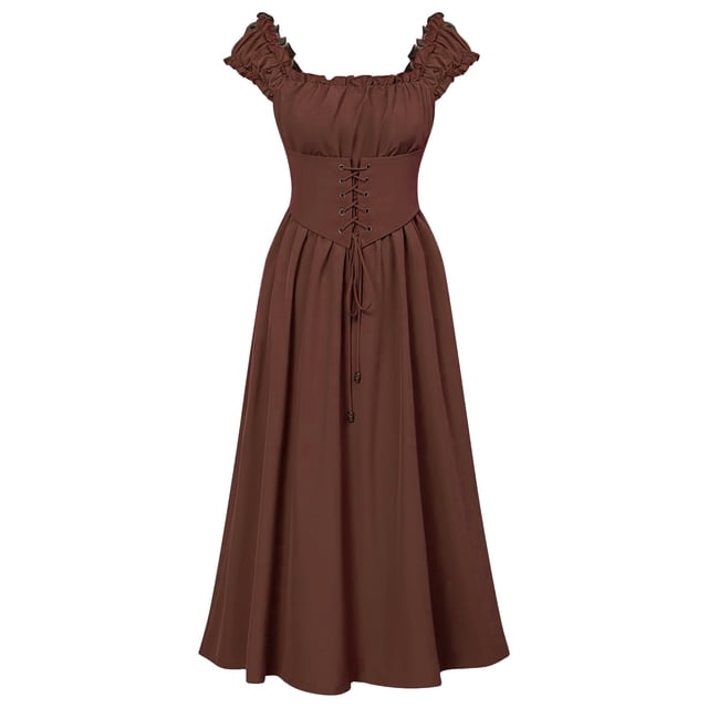 HNMKIU Robe Corset Élégante Robe Midi en Dentelle pour Femme Gothique Café,m