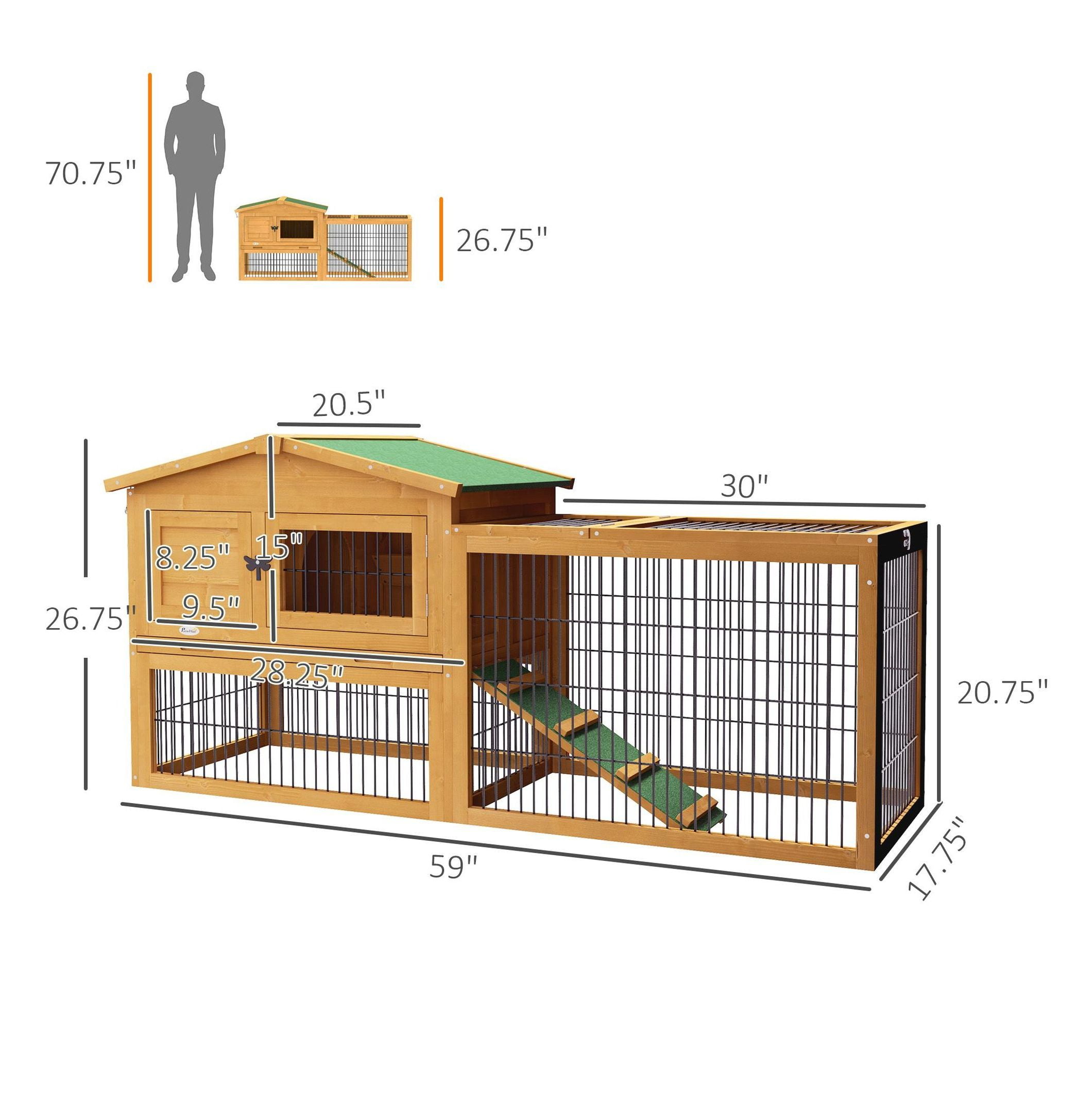 Spacious 2-Level 59" Rabbit Hutch Outdoor with Easy Open Top Yellow