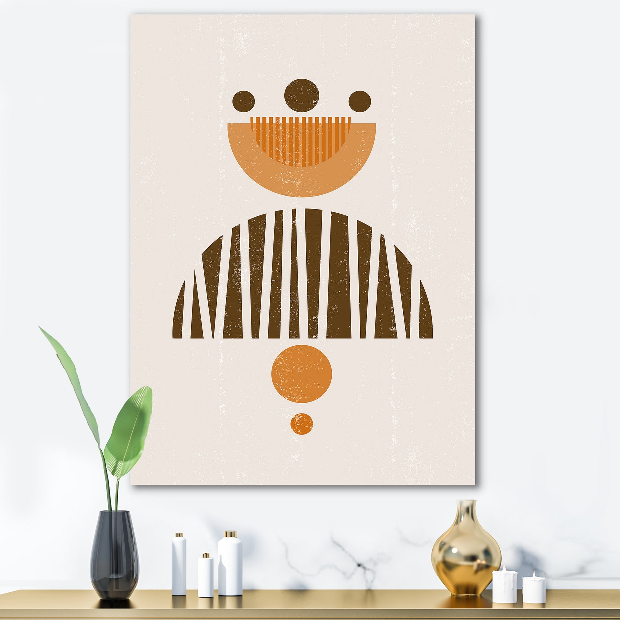 Designart ' Abstract Minimal Moon and Sun In Earth Tones IV ' Modern Canvas Wall Art Print