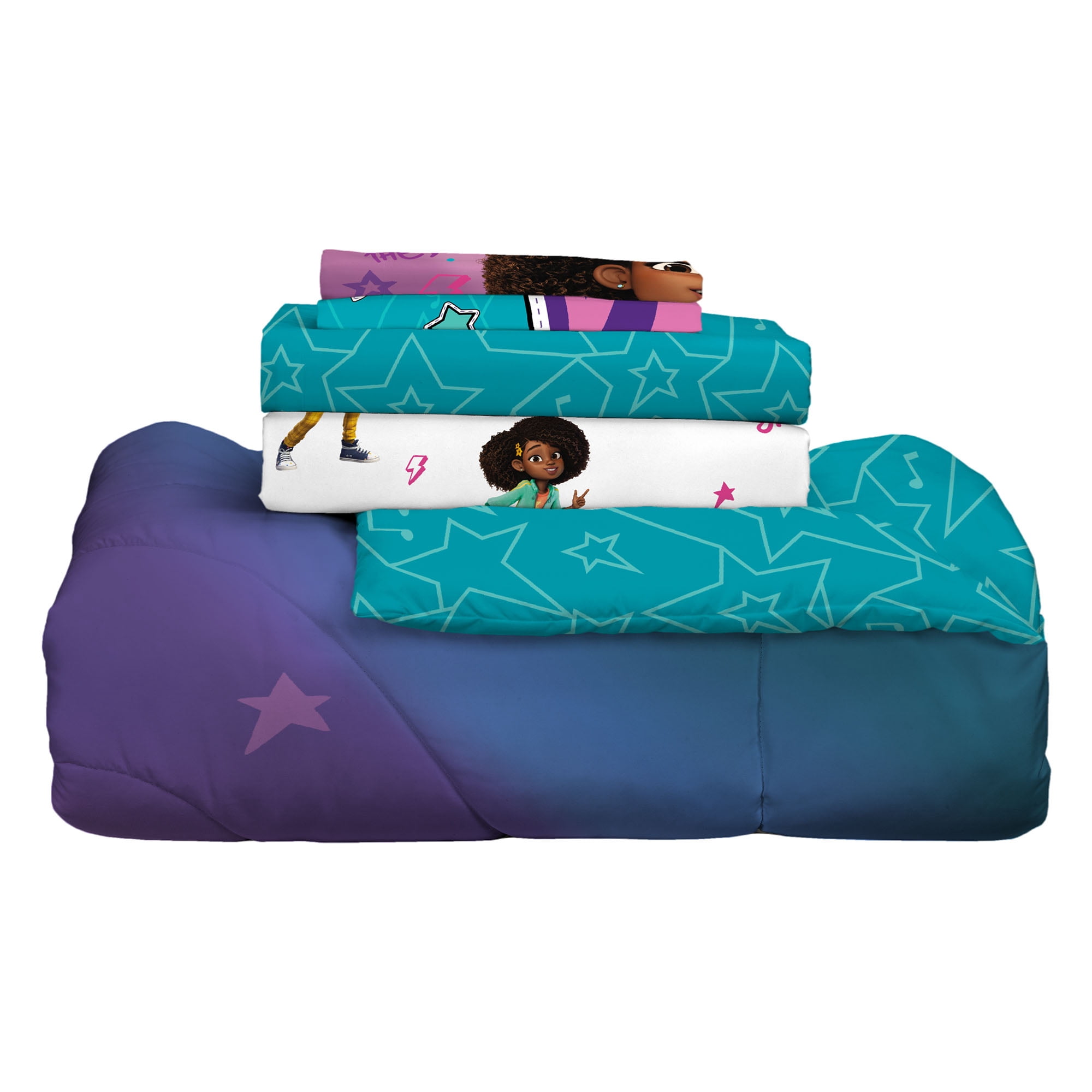 Karma's World Kids Full Bed in a Bag, Comforter and Sheets, Purple and Teal