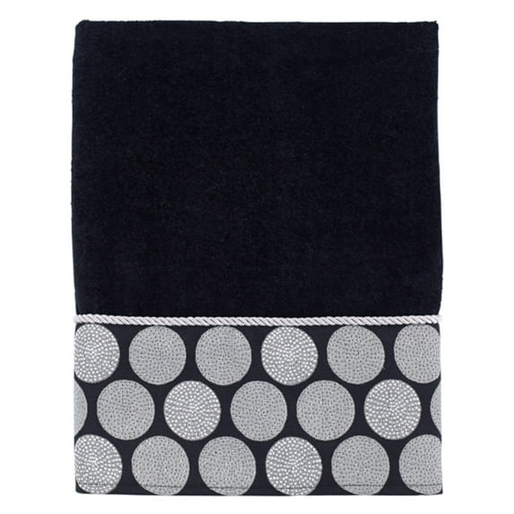 Dotted Circles Embroidered Bath Towel - Black