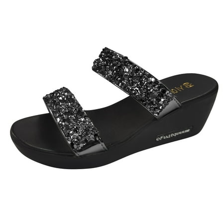 

Luiyenes Women Sandals Summer Fashion Sandal Beach Sequin Shoes Wedge Sandals Middle Flip-Flop Heel Women s sandals