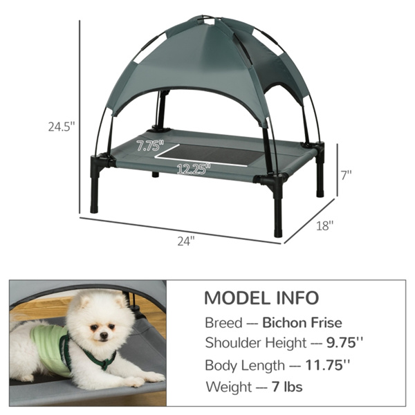 imerelez 24inch Outdoor Dog Bed, Elevated Pet Cot with Canopy, Portable for Camping or Beach, Durable Oxford Fabric, Extra Carrying Bag