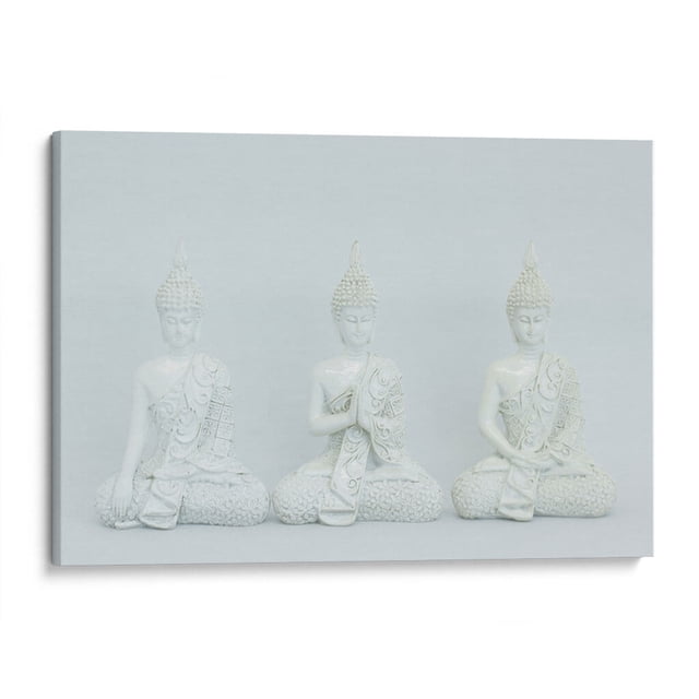 Cuadro decorativo Minimalista - Tres budas blancos en canvas tamaño 75 x 50 cm Canvas Lab Canvas forma horizontal tamaño 75 x 50